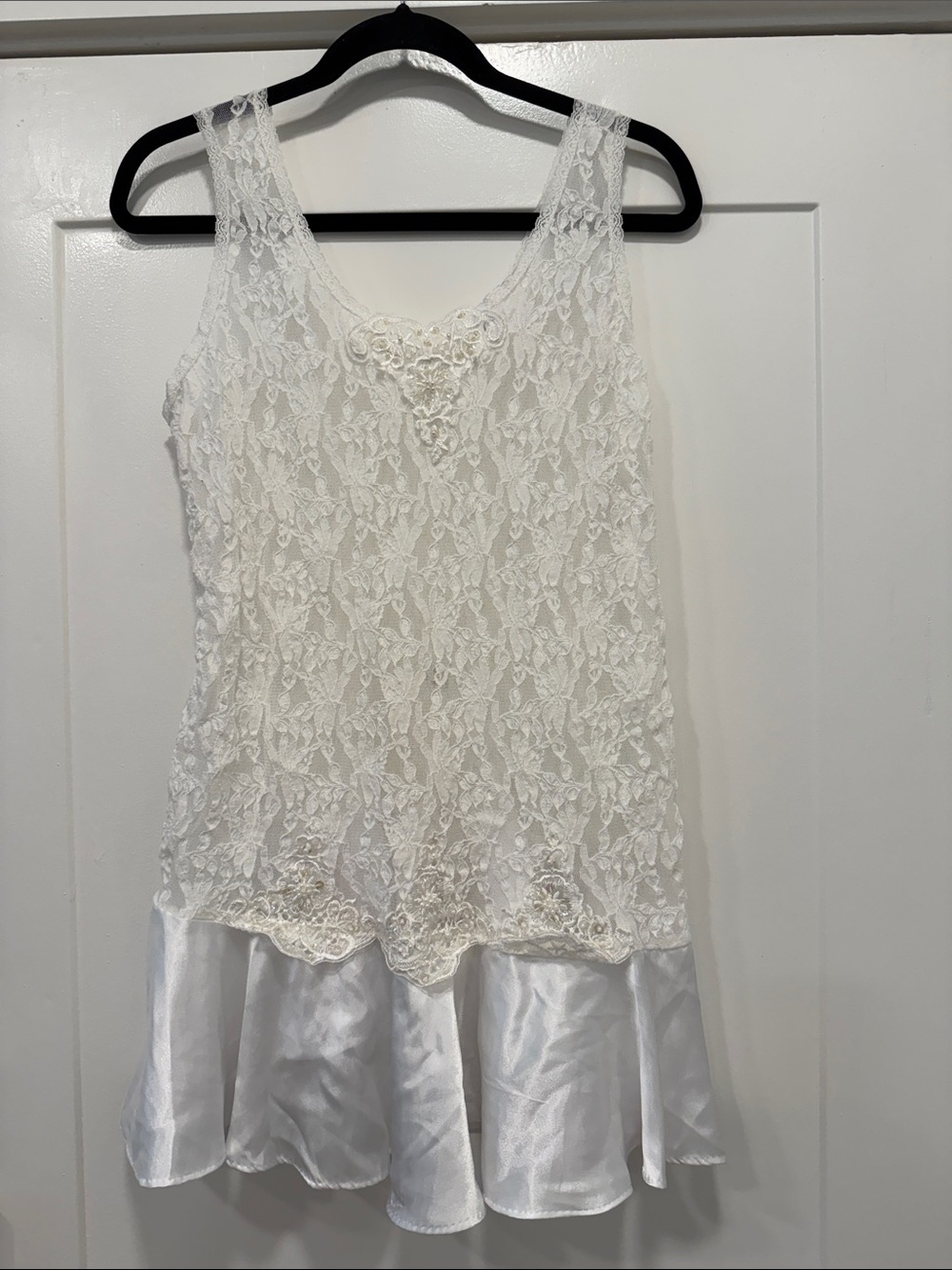 Cinema Etoile vintage  top beaded White Mini Dress with Satin ruffle hem